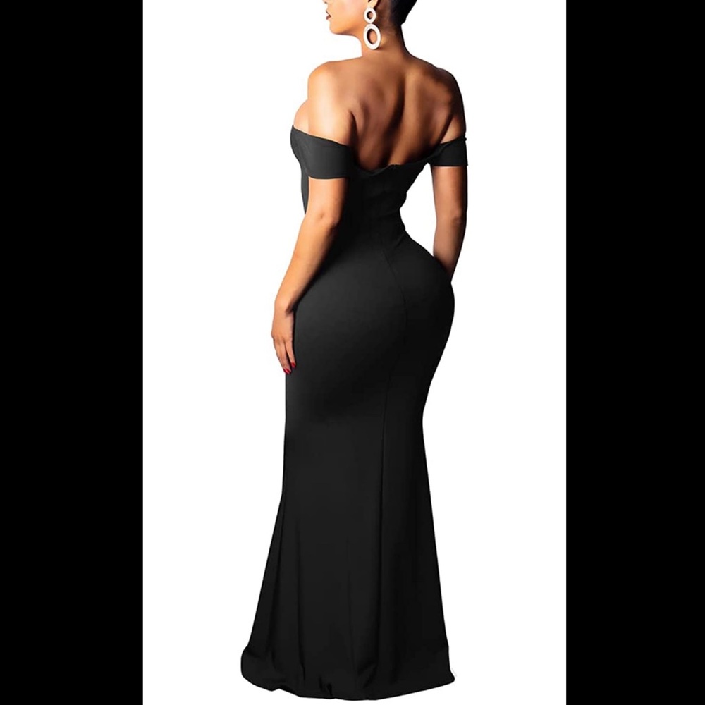 Off Shoulder V Neck High Split Maxi Elegant Party… - image 2